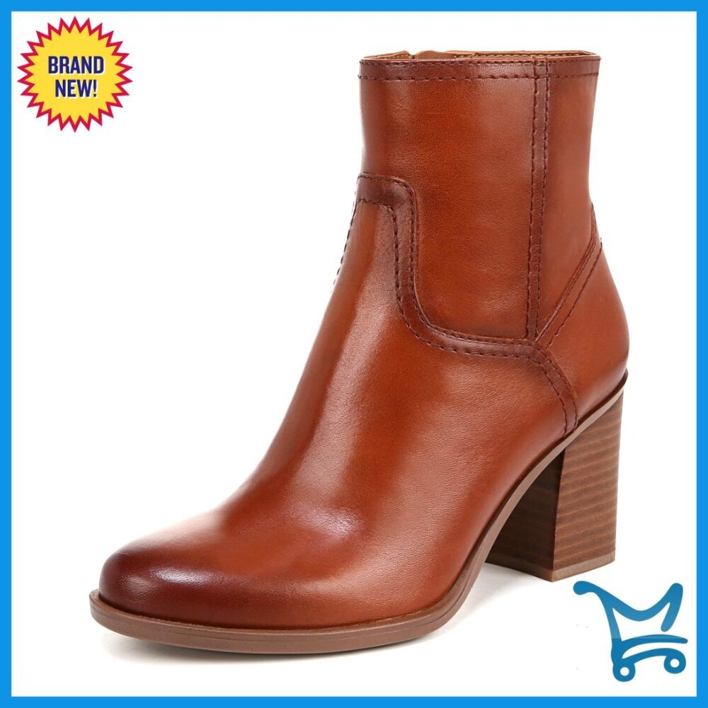Leather Ankle Booties with 3.25 Inch Block Heel, Side Zip Closure